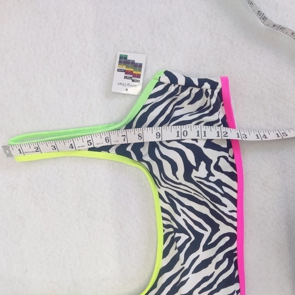 No Boundaries Zebra Print Bikini Top Tank Girls XL  Women's XS Neon Pink Green